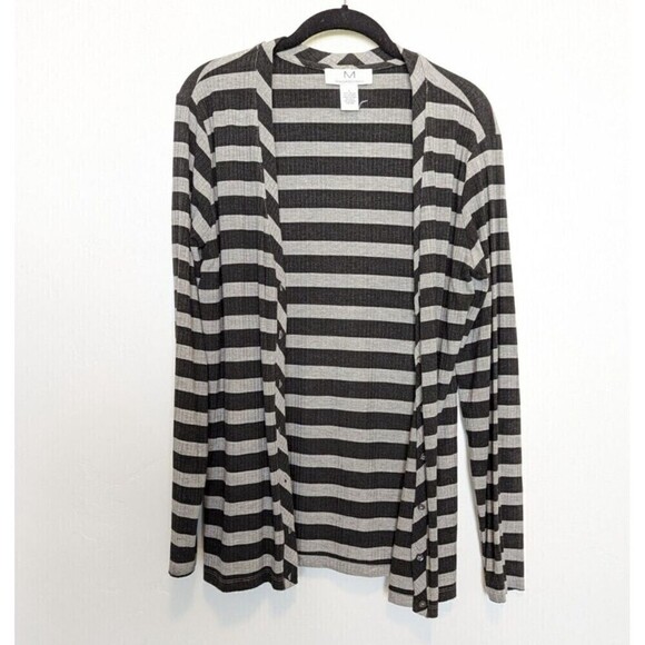 MAGASCHONI Cardigan Womens Size L Gray Ribbed Striped Lightweight Casual Sweater - Picture 2 of 11